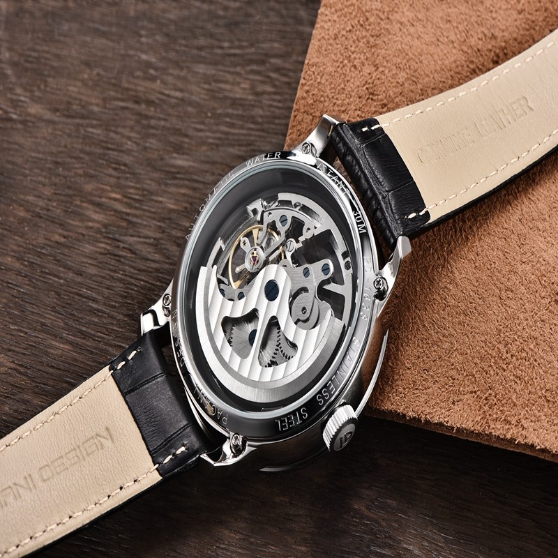43mm PAGANI DESIGN Automatic Men’s Watch Leather Strap Skeleton Dial Wristwatch
