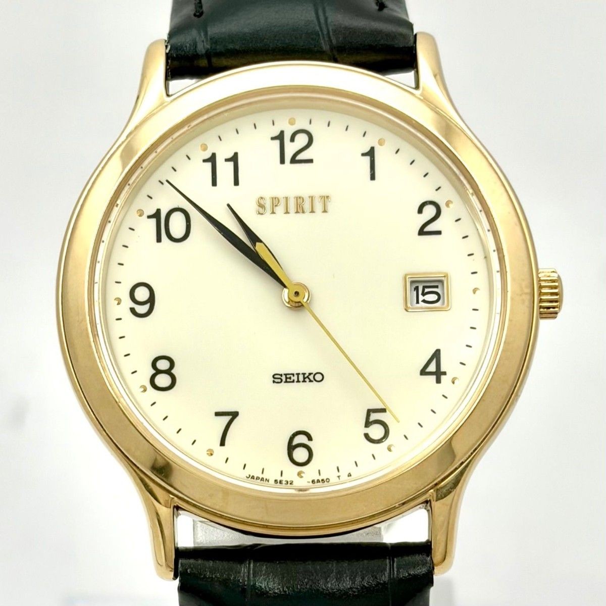 New Battery SEIKO SPIRIT Men’s Watch Gold 5E32 6A3A 390154 New Strap