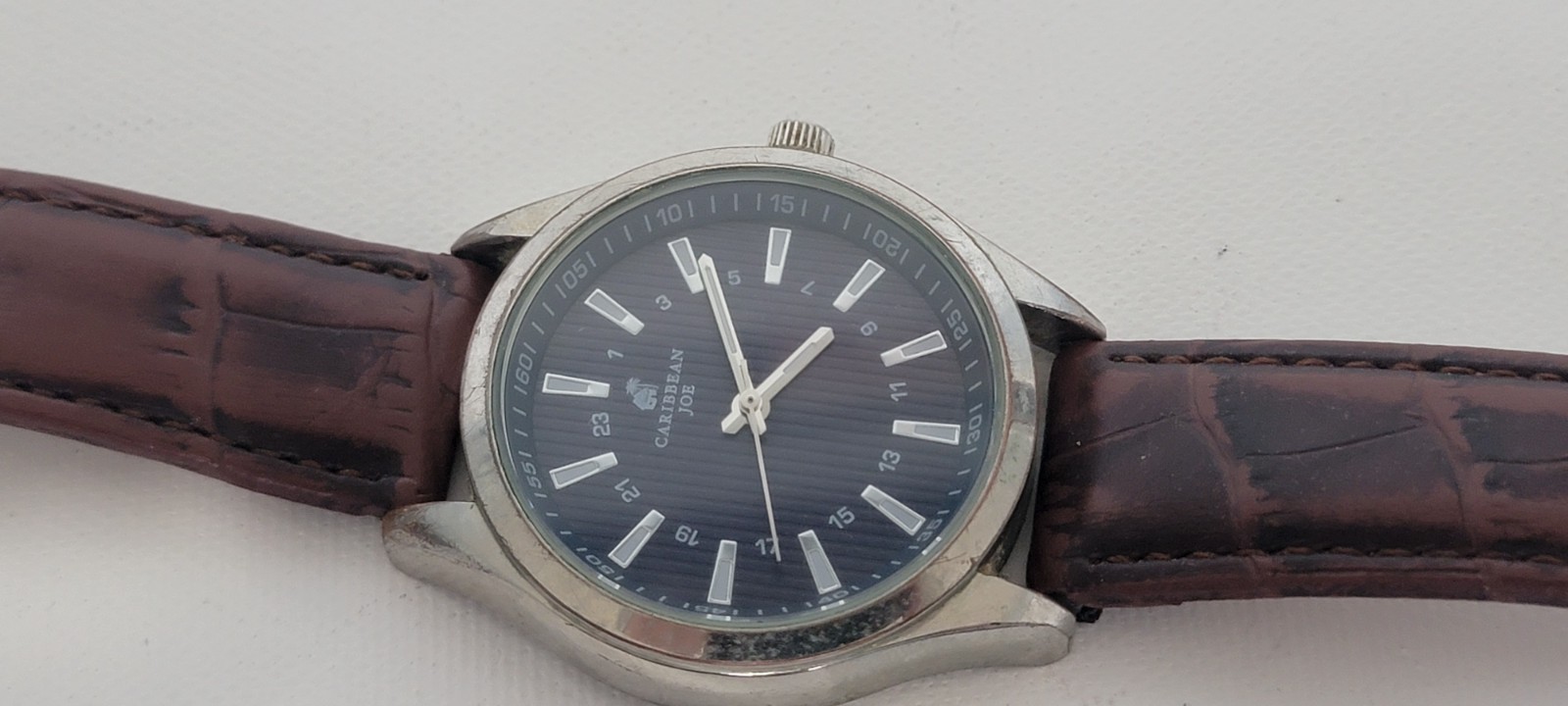 Caribbean Joe Men’s Watch CJ7036SL Blue Dial Brown Leather 41mm NEW BATTERY