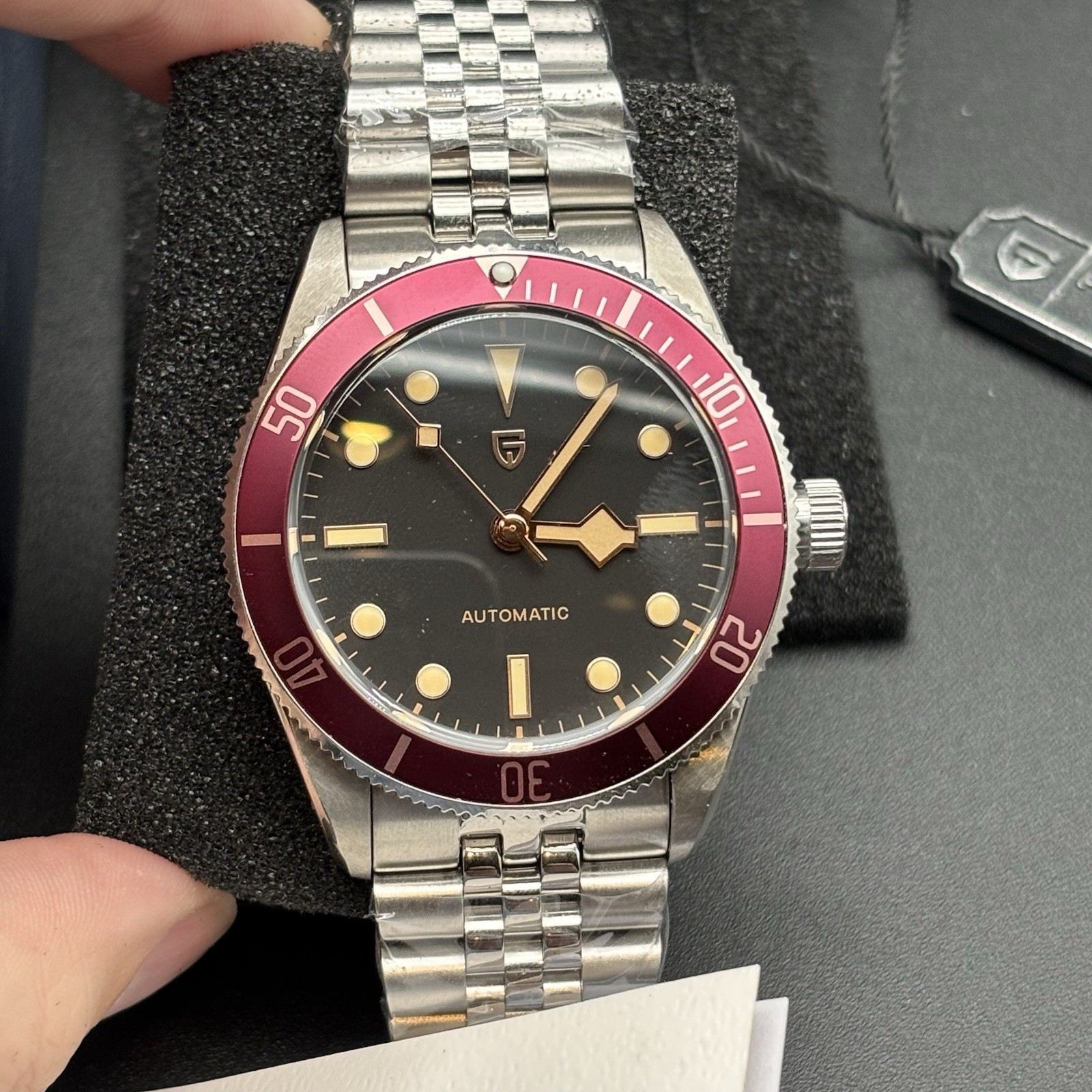 Pagani Design PD-1812M Automatic Men’s Watch Burgundy Red Bezel NH38 New W Box