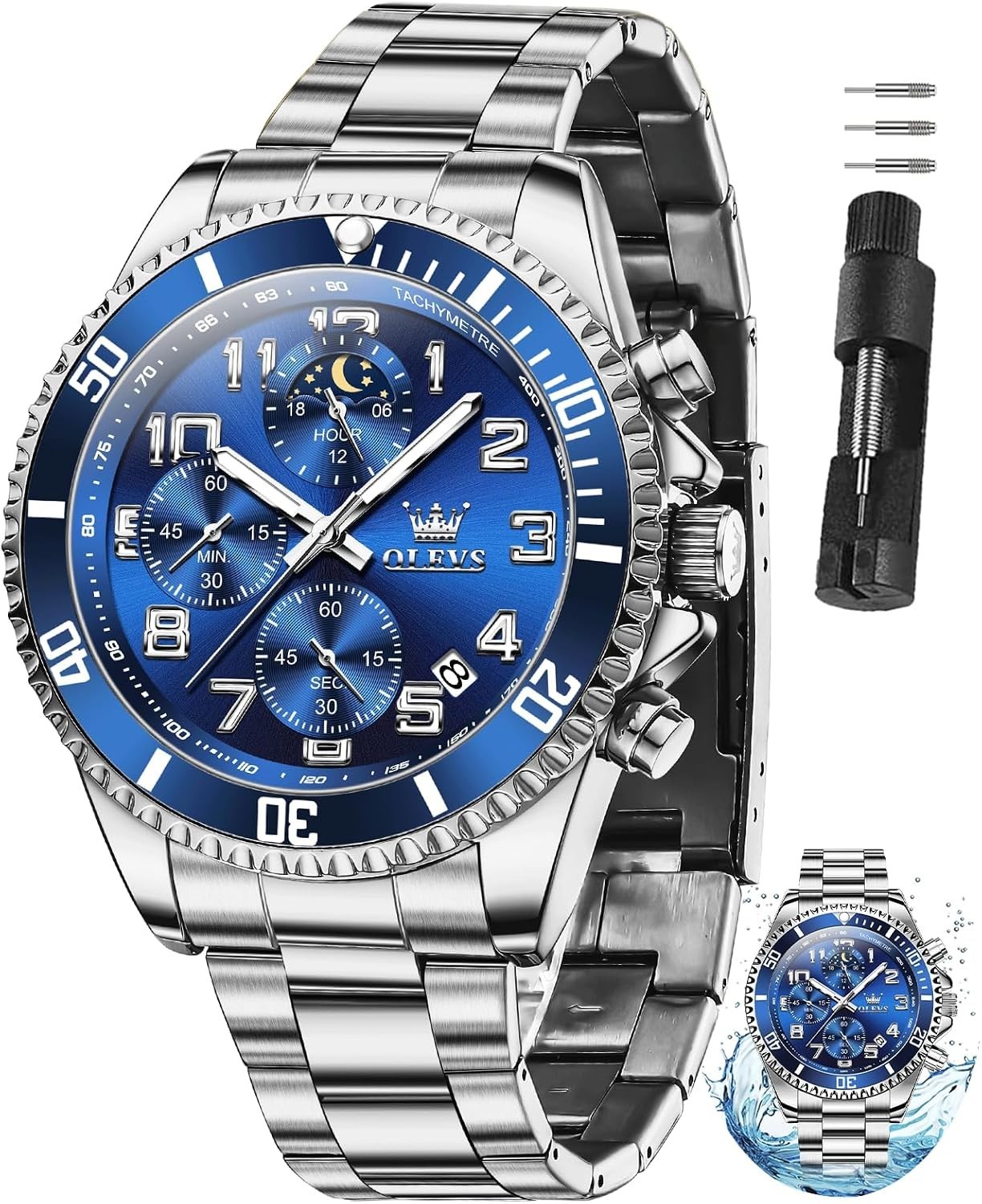 Luxury Stainless Steel Men’s Watch – 43mm Big Face, Luminous and Date Display
