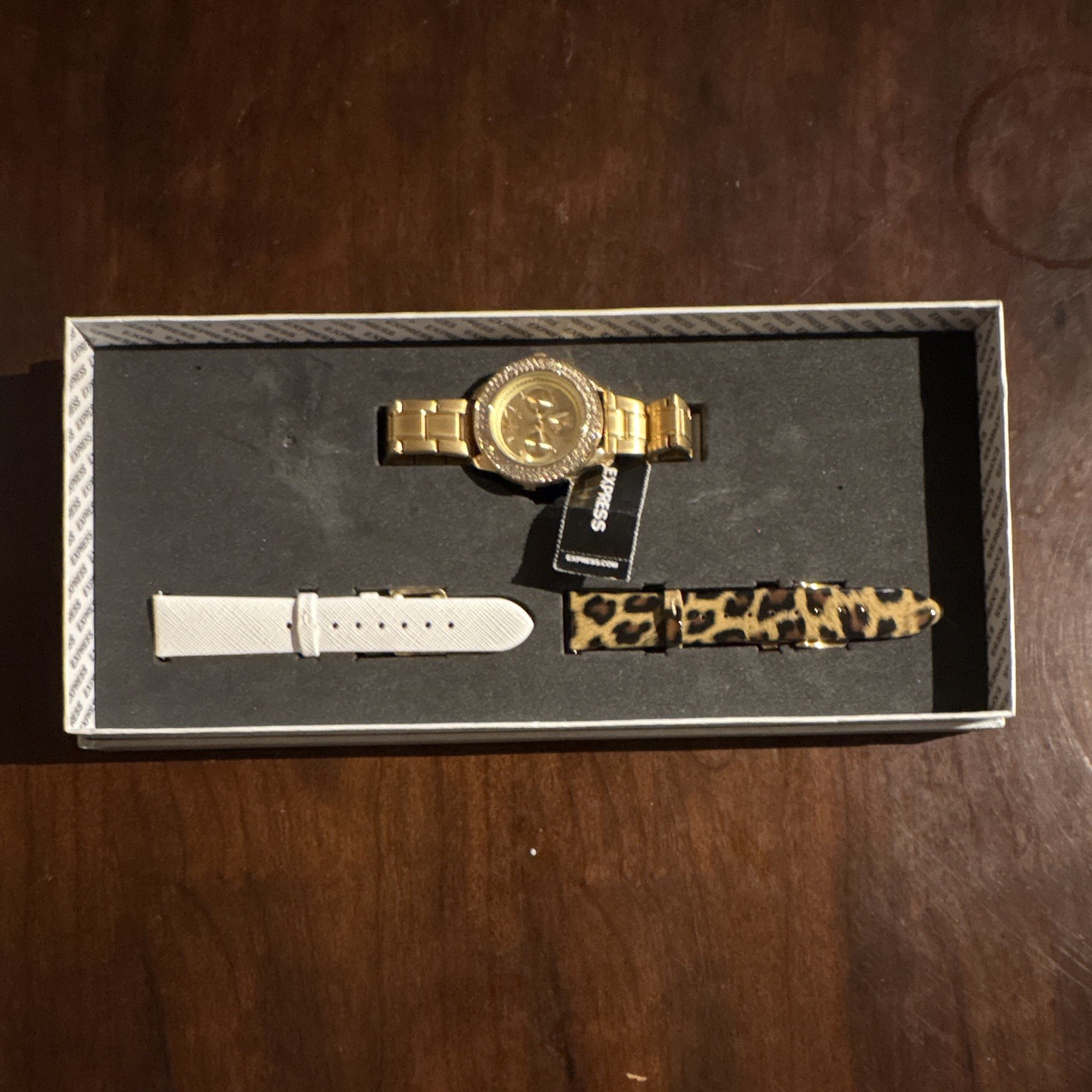 EXPRESS Women’s Gold Tone Chronograph Quartz Bracelet Watch Gold Dial Box