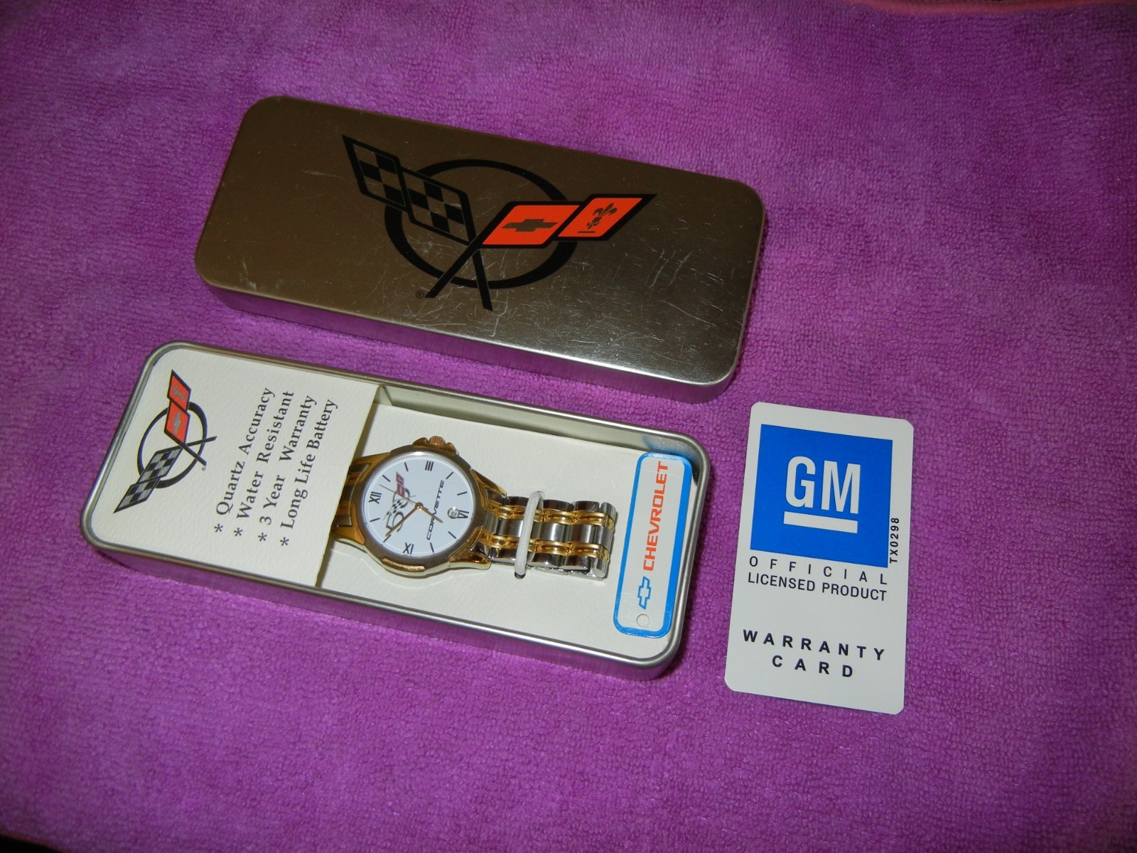 Corvette 50th Anniversary Quartz gold and chrome Band Analog Watch w/ Box