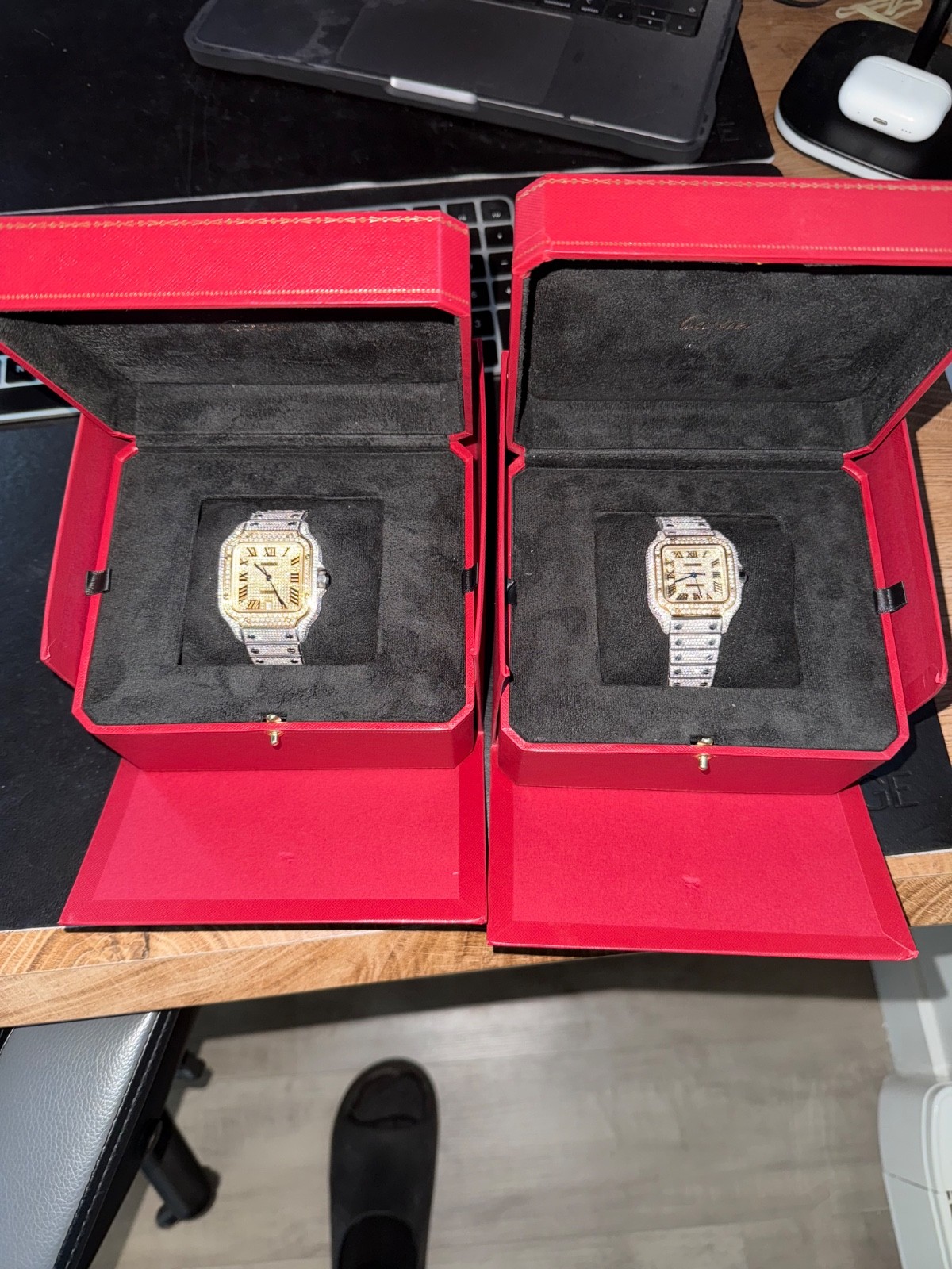 Cartier Santos 40mm/35mm His & Hers Iced Diamond Set Aftermarket w/ Box&Papers