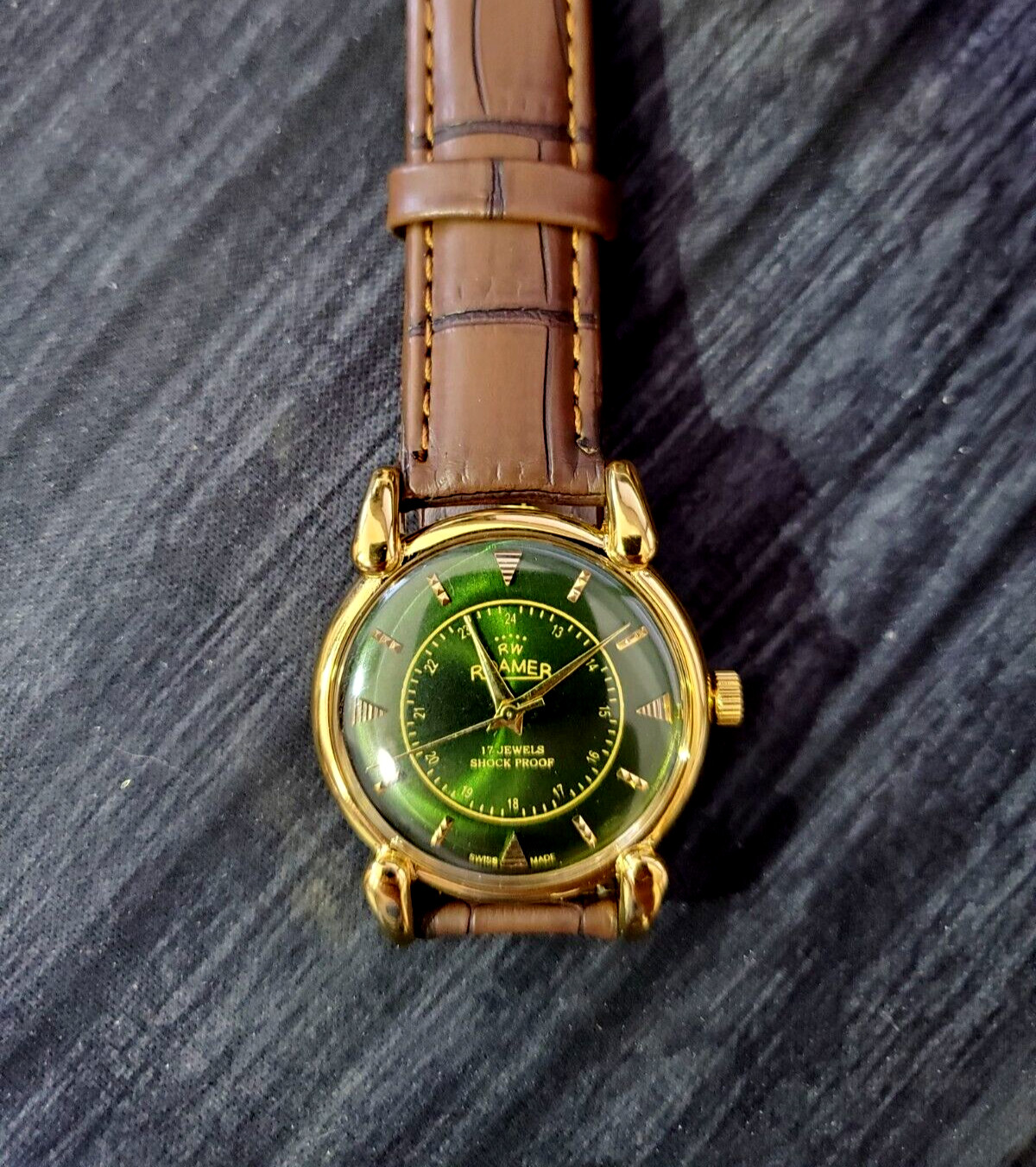 RARE Roamer Shock Proof Manual Wind Swiss Watch Restored Serviced GLD-GRN-BRW