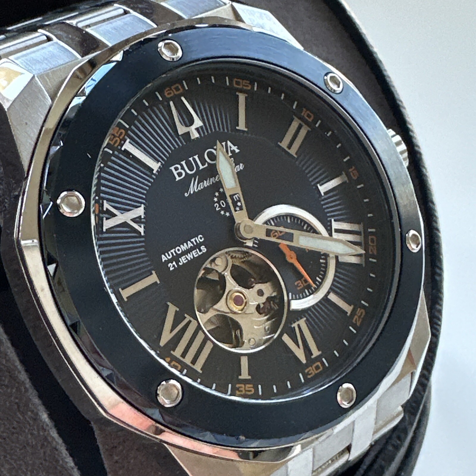 Bulova Men’s Marine Star Automatic Silver Stainless Steel Watch 44 MM 98A302