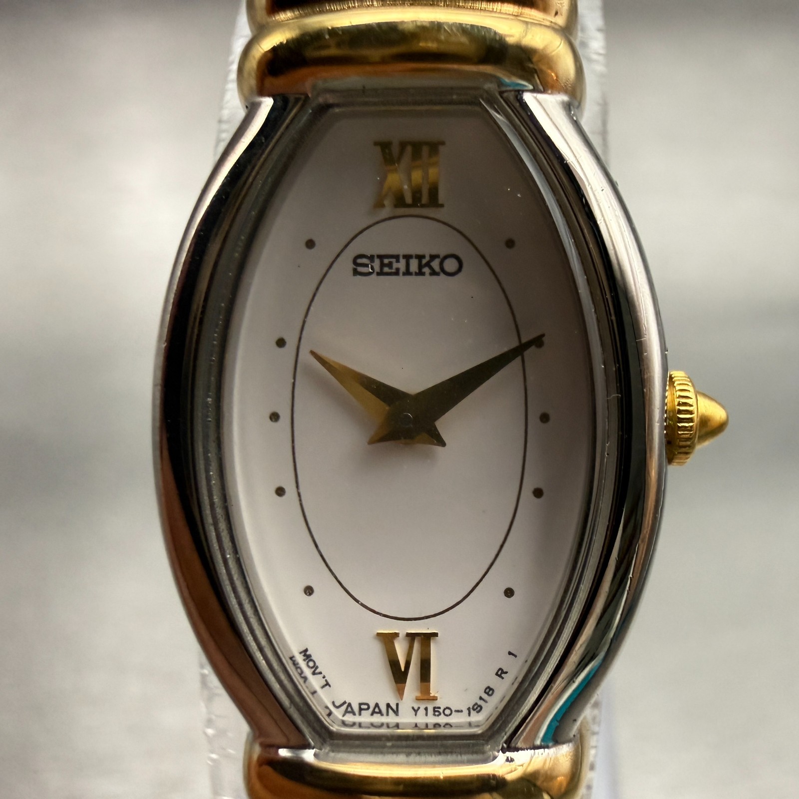 Seiko Watch Women 16mm White Dial Two Tone Oval Y150-5N90 New Battery Vintage