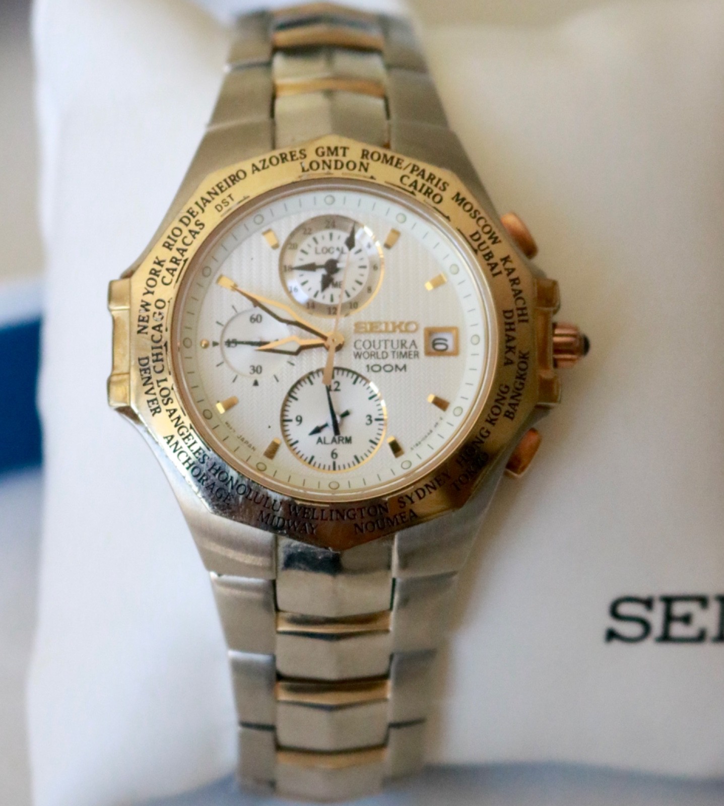 Seiko Courtura 5T82-0AA0 World Timer 100M 10ATM 42mm Quartz Non Running