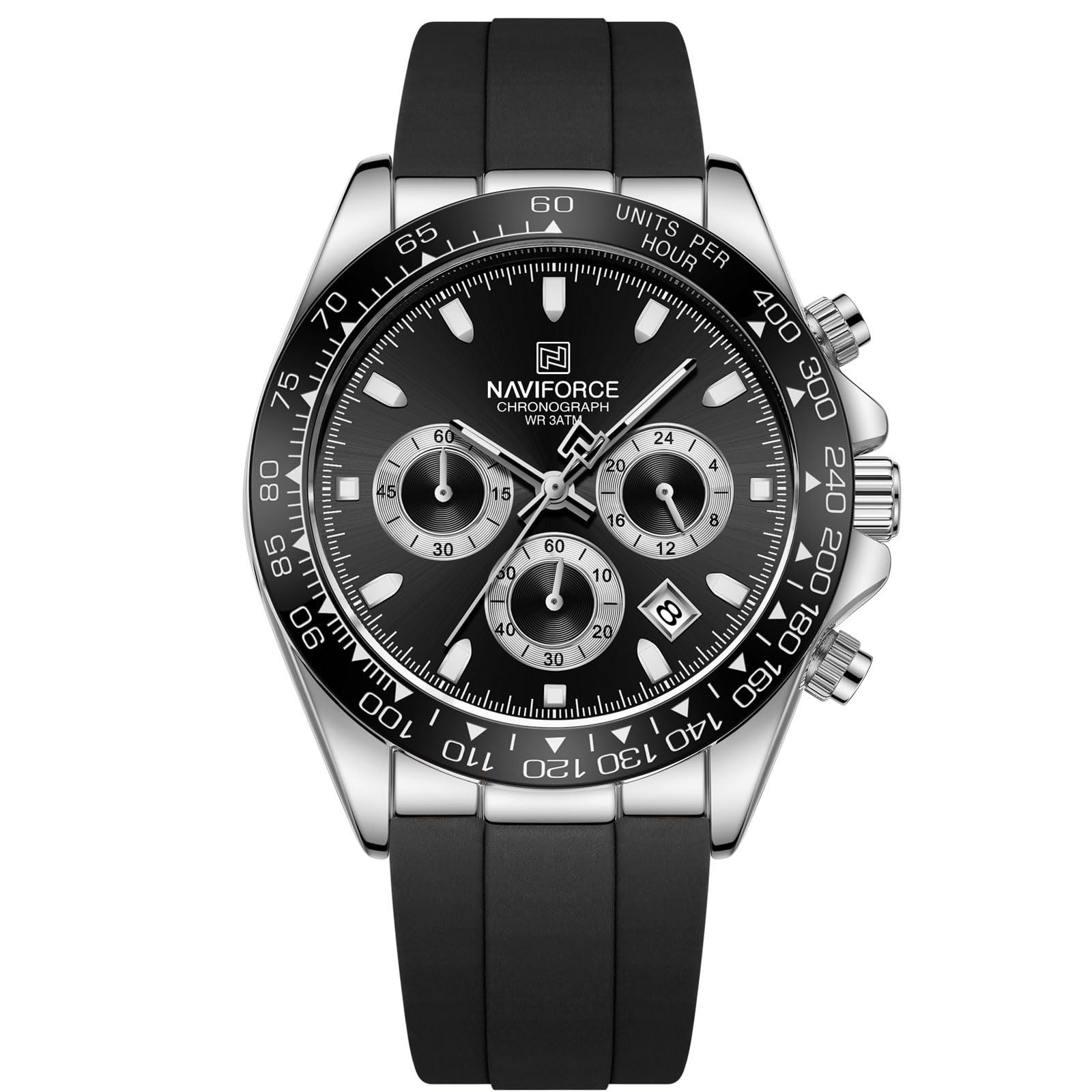 NAVIFORCE Men’s Business Chronograph Watch – Waterproof 3ATM, Silicone Strap