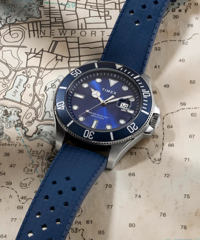 New Timex Trend Harborside Coast Blue Dial Rubber Strap Men’s Watch TW2Y05000