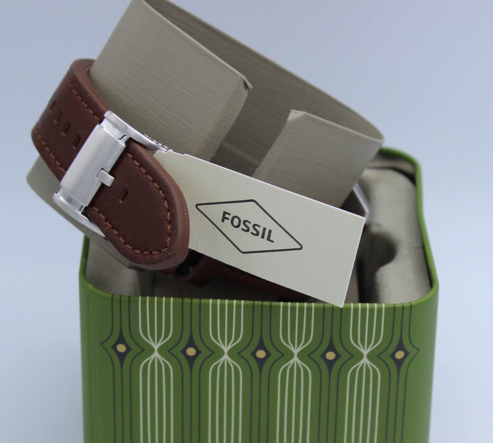 Fossil Brox Silver Blue Chronograph Brown Leather BQ2799 Men Watch