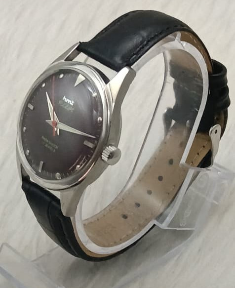 Vintage HMT Pilot Tropical Purple Dial Hand Winding Men’s Watch Black Leather