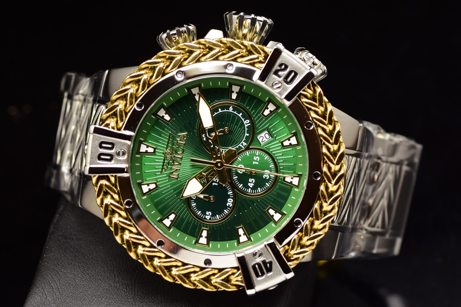 Invicta Mens Bolt HERC 54mm Chronograph Green Dial Stainless Steel Quartz Watch