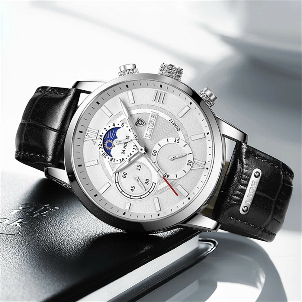 LIGE Men Watch Casual Brown Leather Wristwatch Business Male Calendar Watches