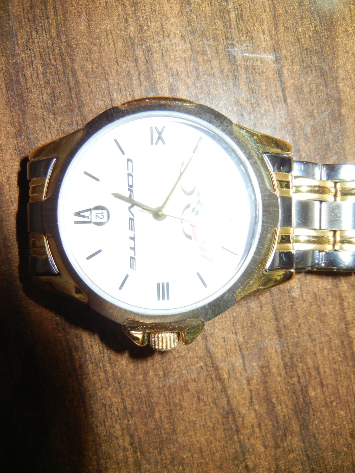 Corvette 50th Anniversary Quartz gold and chrome Band Analog Watch w/ Box