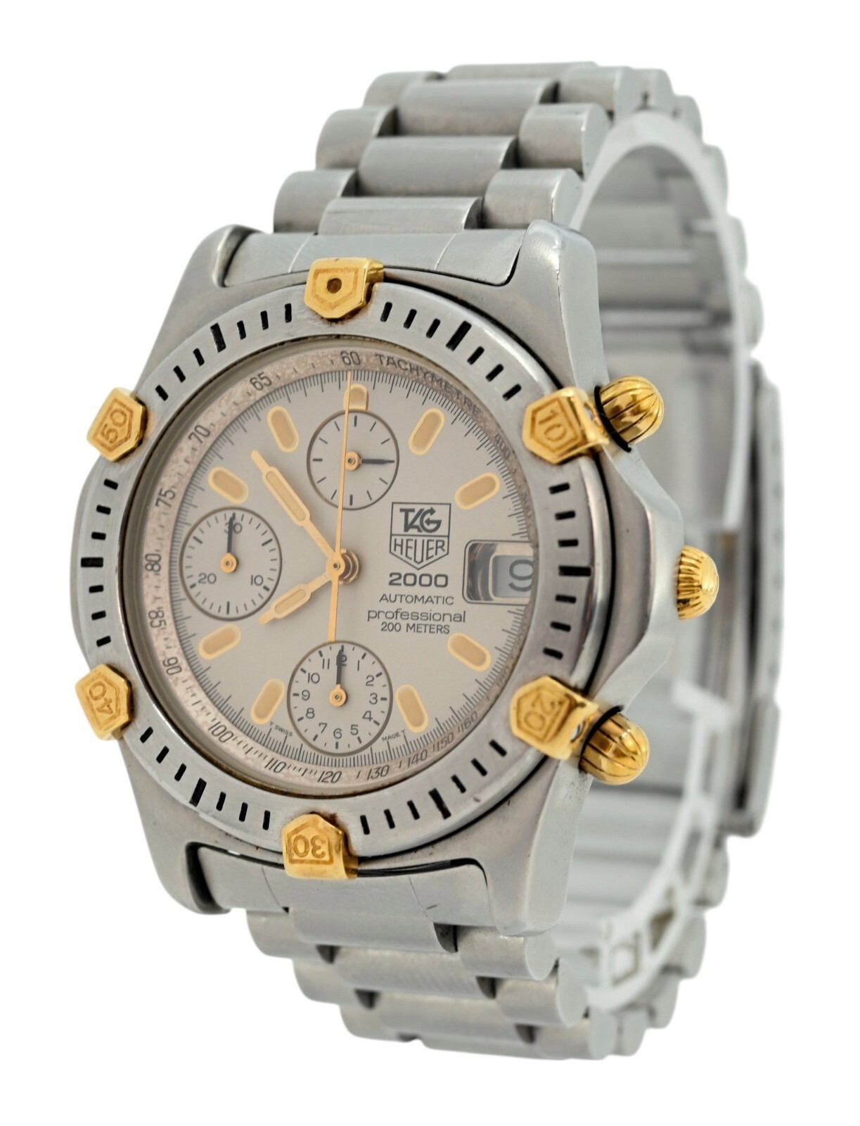 Tag Heuer 38mm Men’s 2000 Series Automatic White Dial Two-Tone Watch 165.806!