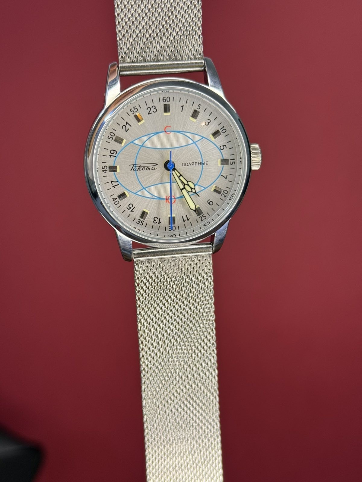 Watch Rakets 24h Mechanical Wrist Polar Men’s Russian Soviet USSR Strap Silver