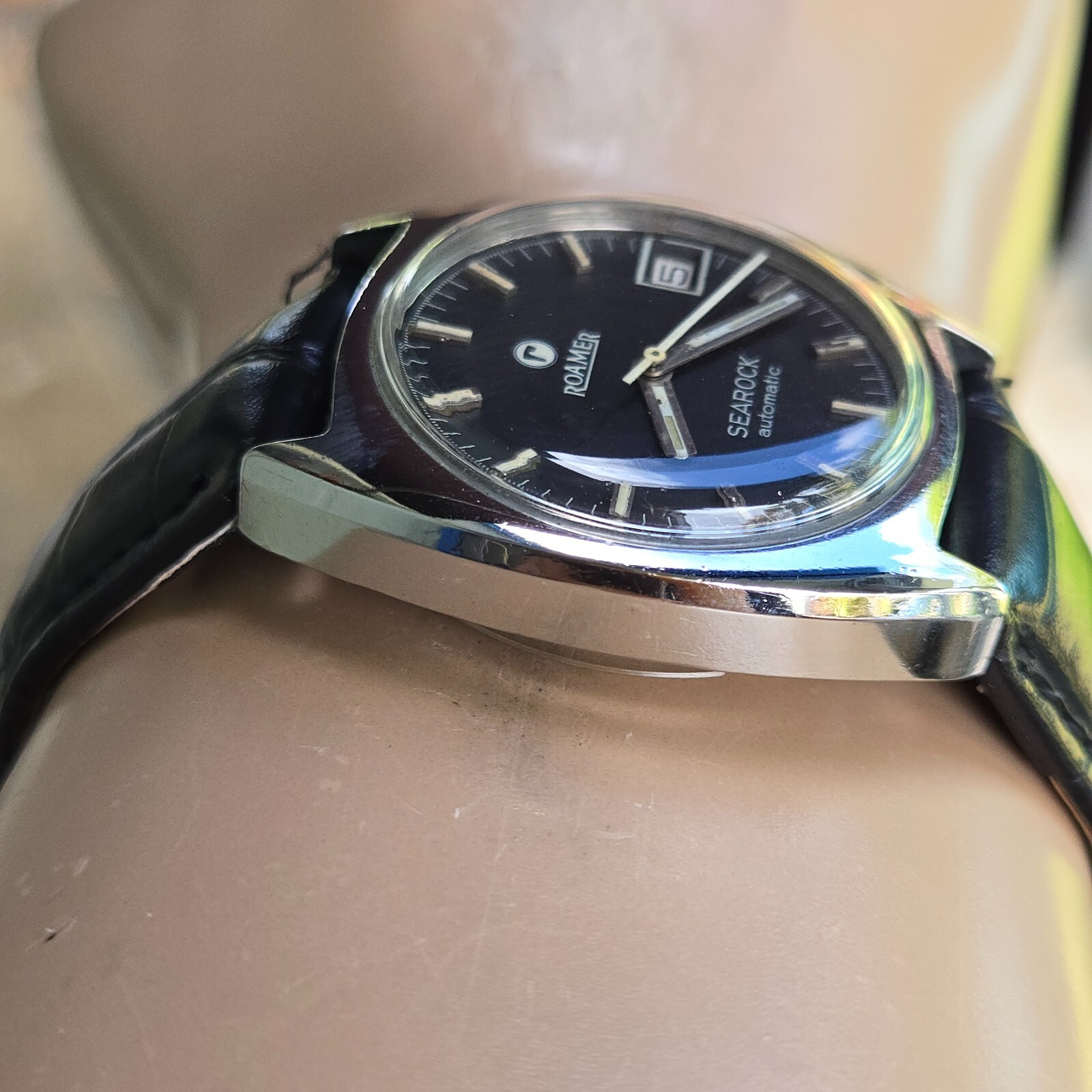 Vintage ROAMER SEAROCK men’s automatic watch MAT 471 28Jewels black dial 1960s