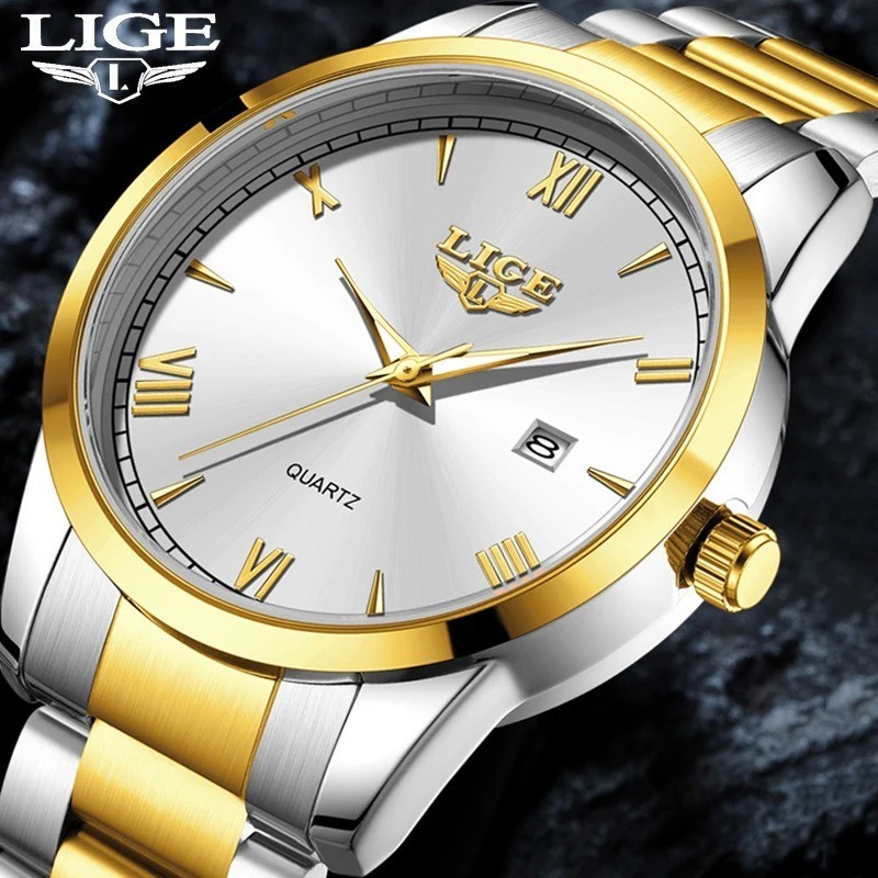 LIGE Original Fashion Watch For Men Stainless Steel Date Quartz Men Watch Waterp