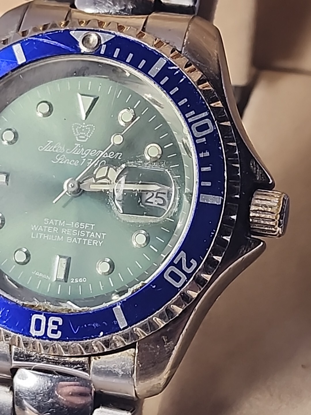 Men’s Jules Jurgensen Diver Watch Screw-Down Crown Quartz New Battery