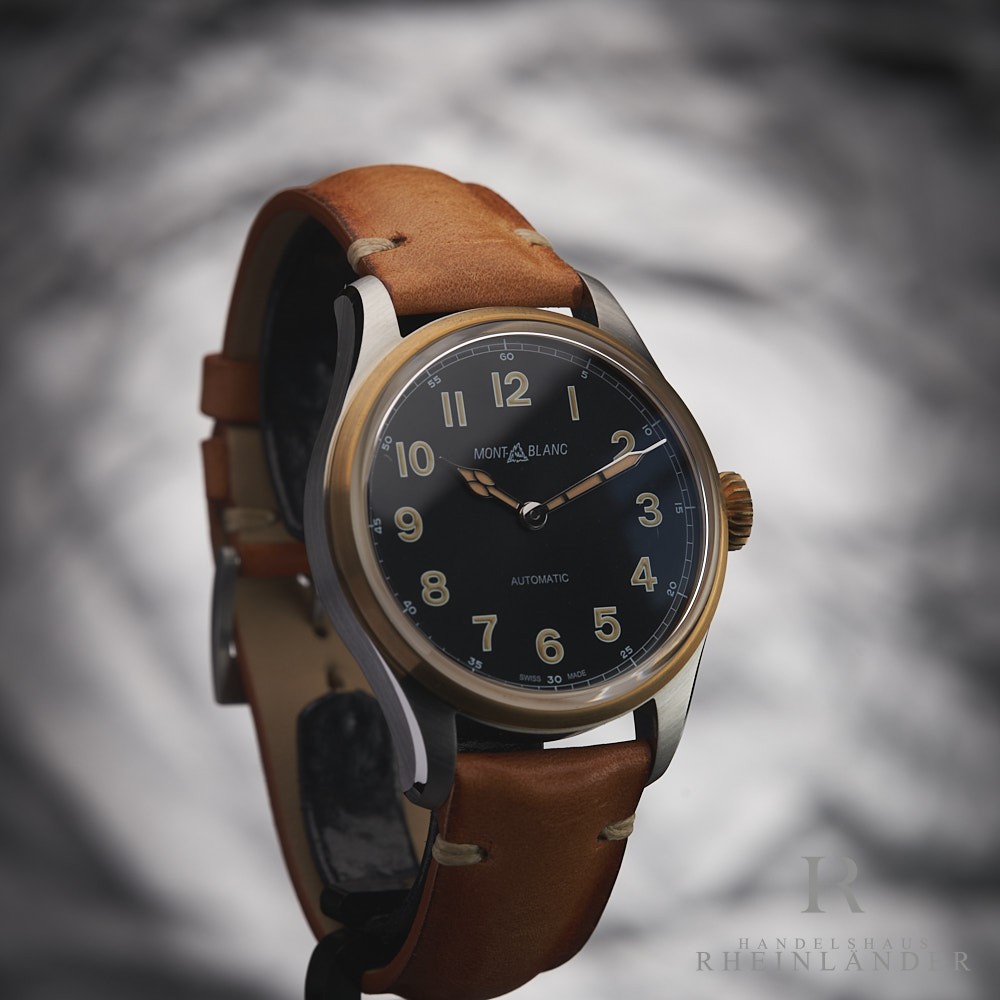 Montblanc 1858 Bronze 40 mm Black Dial Leather Strap Watch ID 117833
