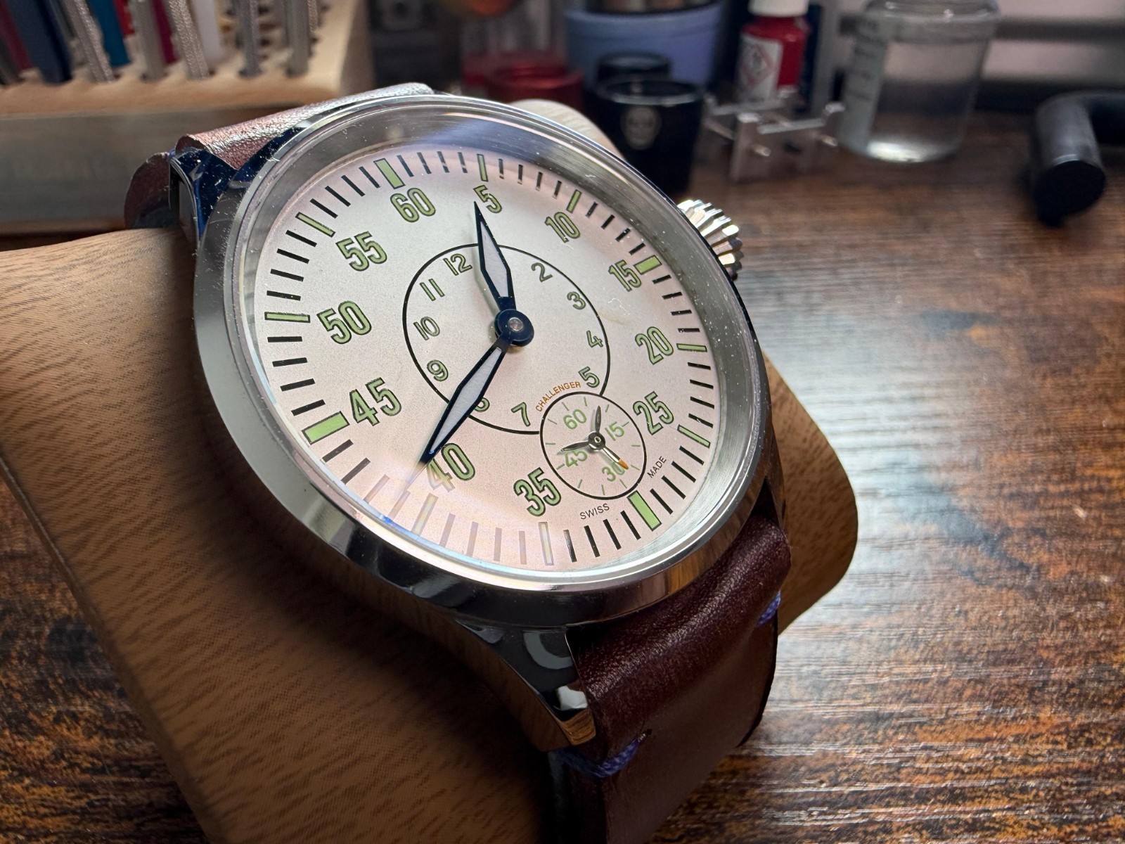 Pilot Challenger Arctic Watch Rare Swiss made ETA 6498 movement handmade Strap