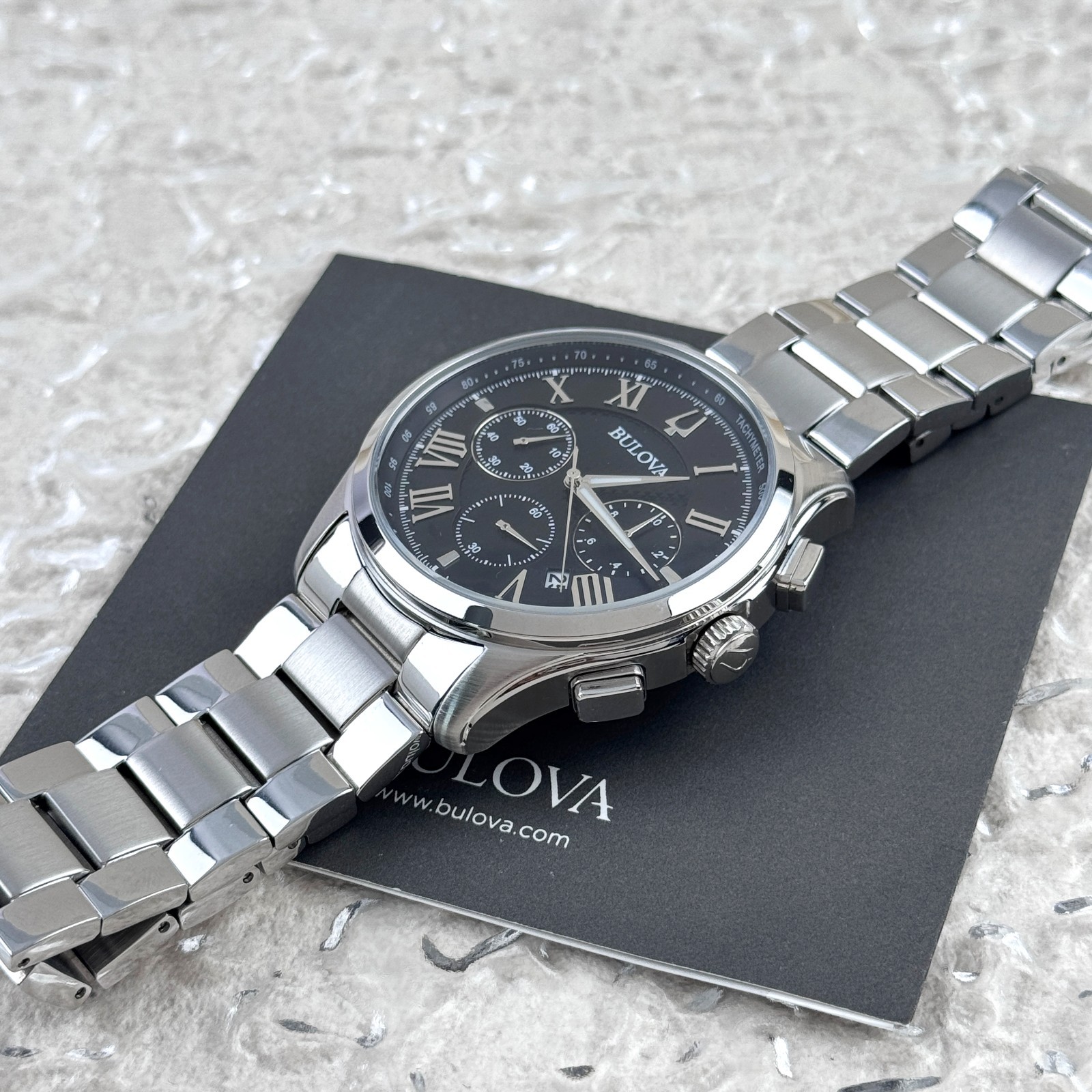 Bulova Men’s Classic Wilton Black Dial Stainless Steel Chronograph Watch 96B288