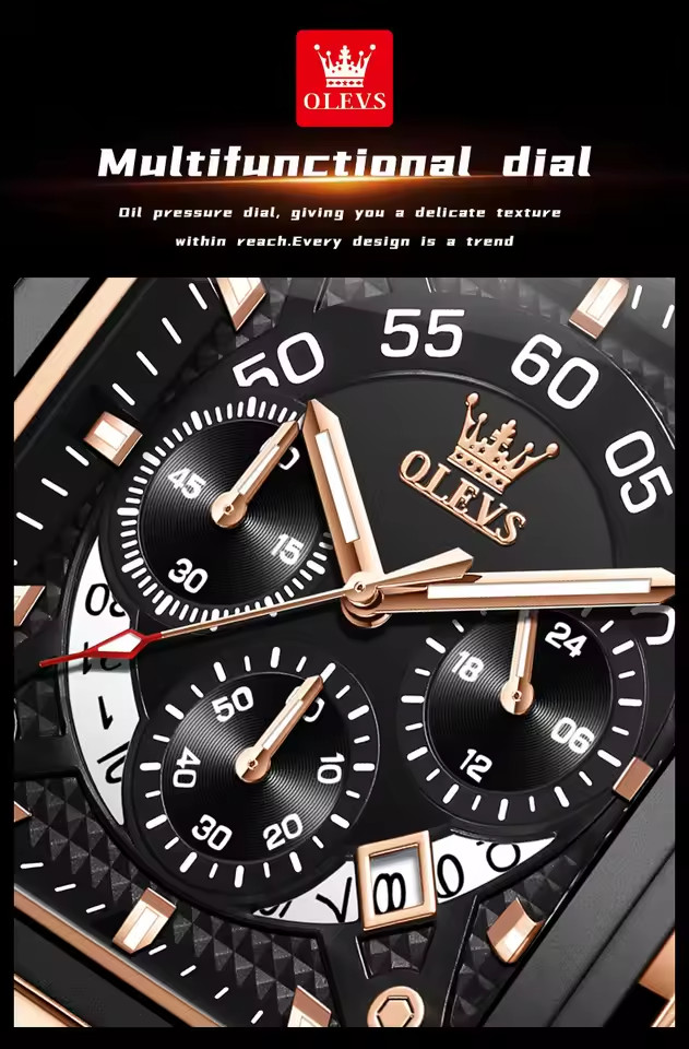 OLEVS 9919 Square Quartz Wristwatch  Waterproof Luminous Sports Men’s Watch