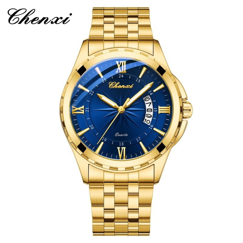 CHENXI Men’s Gold Business Day/Date Calendar Luminous Waterproof Quartz Watch