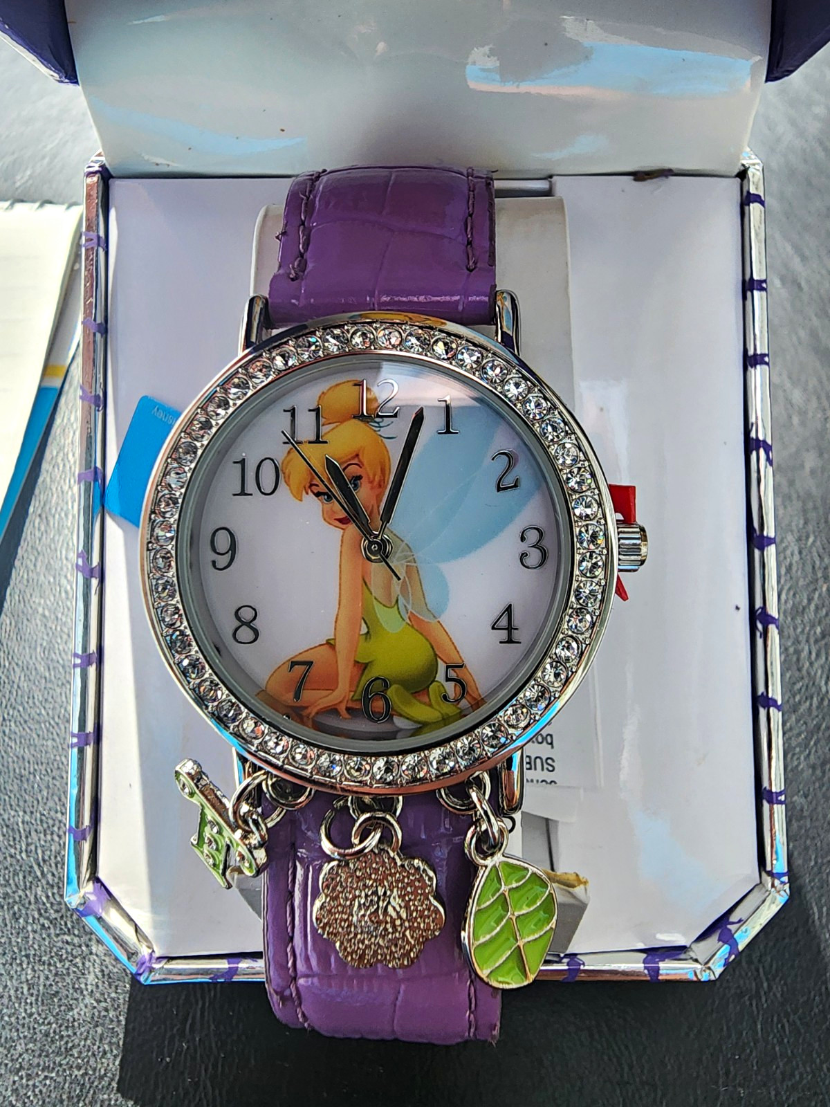 Disney Tinker Bell Women’s Quartz Analog Watch Purple Faux Leather Band w/ Box