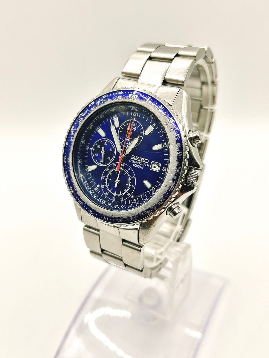 SEIKO 7T92 0CF0 Men’s Watch Chronograph Date Blue Dial Operational