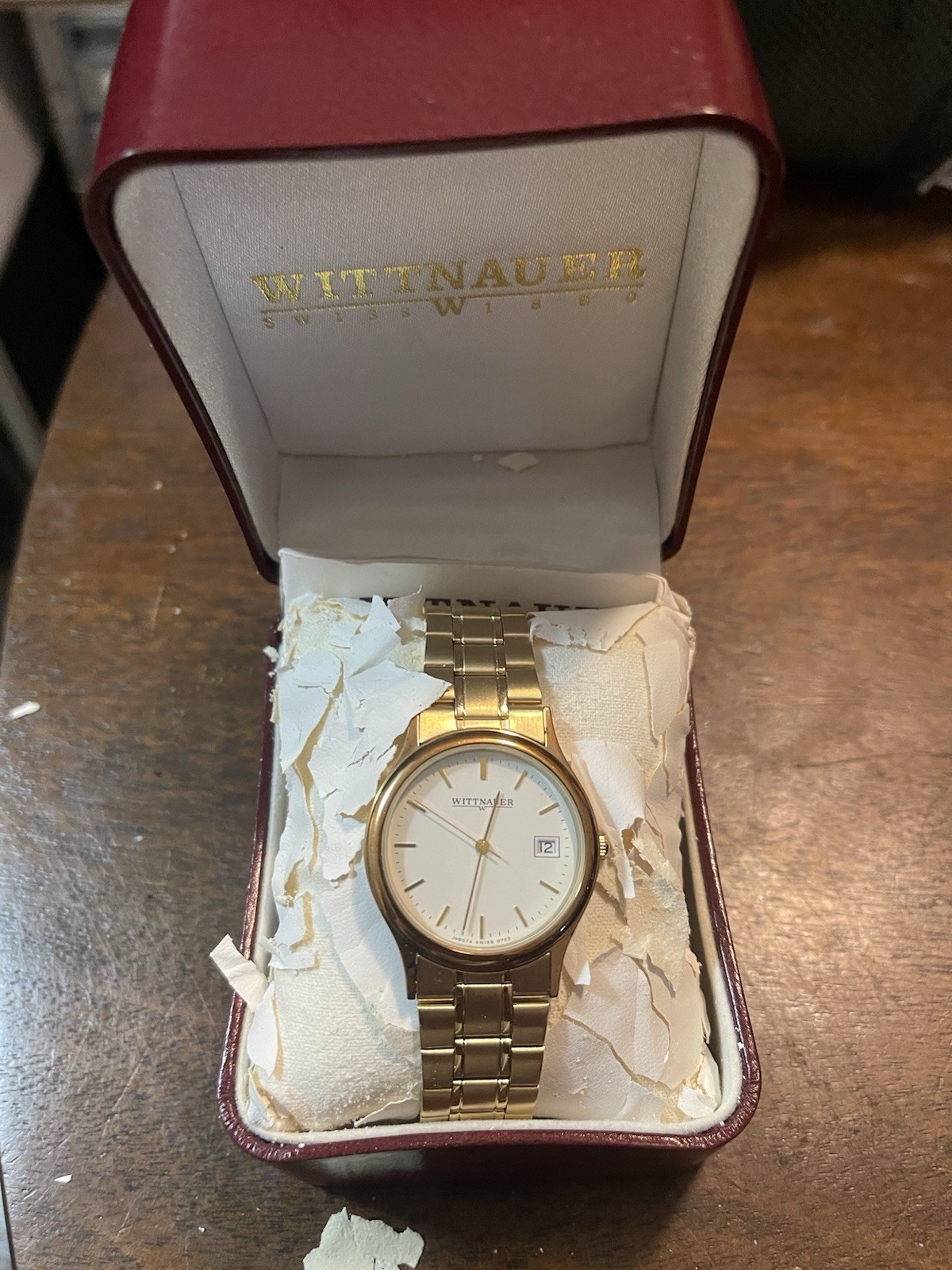 Wittnauer Swiss men’s gold-tone quartz wristwatch New Old Stock Needs W Box Pape