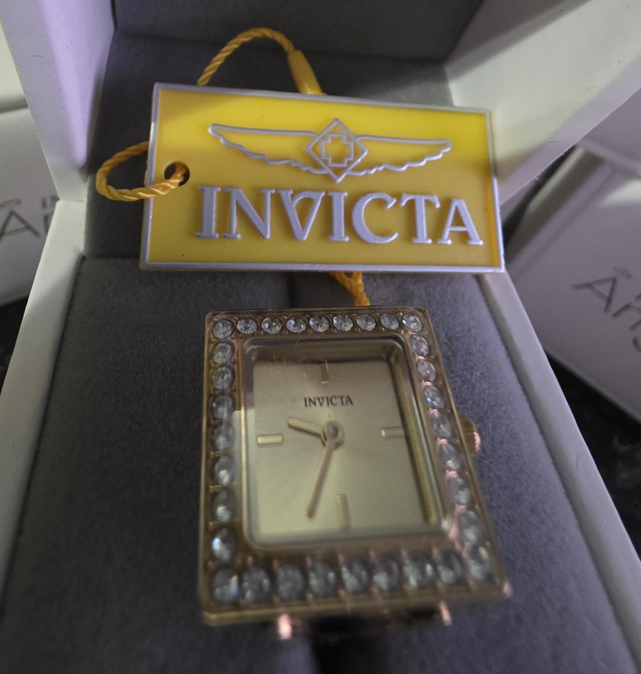 Invicta Mini Angel Quartz Analog Ring Watch Gold Dial 20mm Crystal Bezel (10)