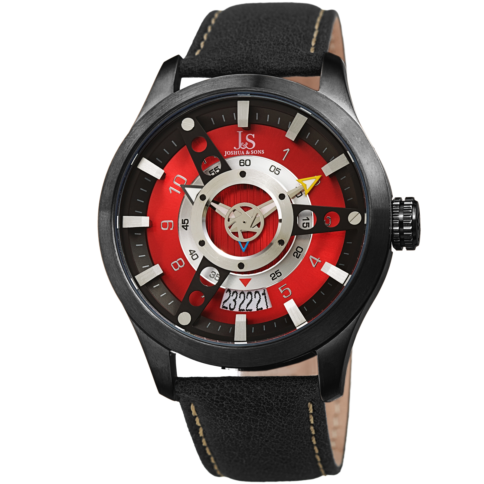 Men’s Joshua & Sons JX150 Smart Design Date Wheel Arrow Hand Leather Strap Watch