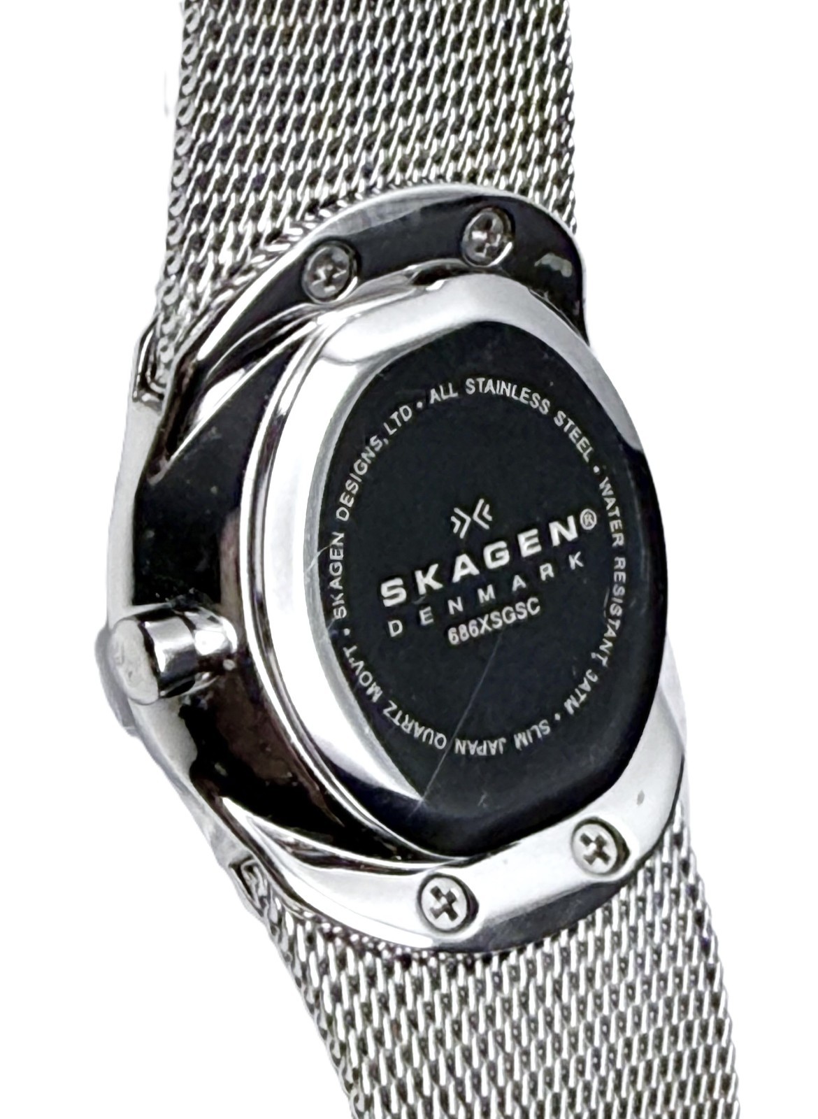SKAGEN STEEL 686XSGSC MOP DIAL SILVER & GOLDTONE ACCENTS MESH BAND LADIES WATCH