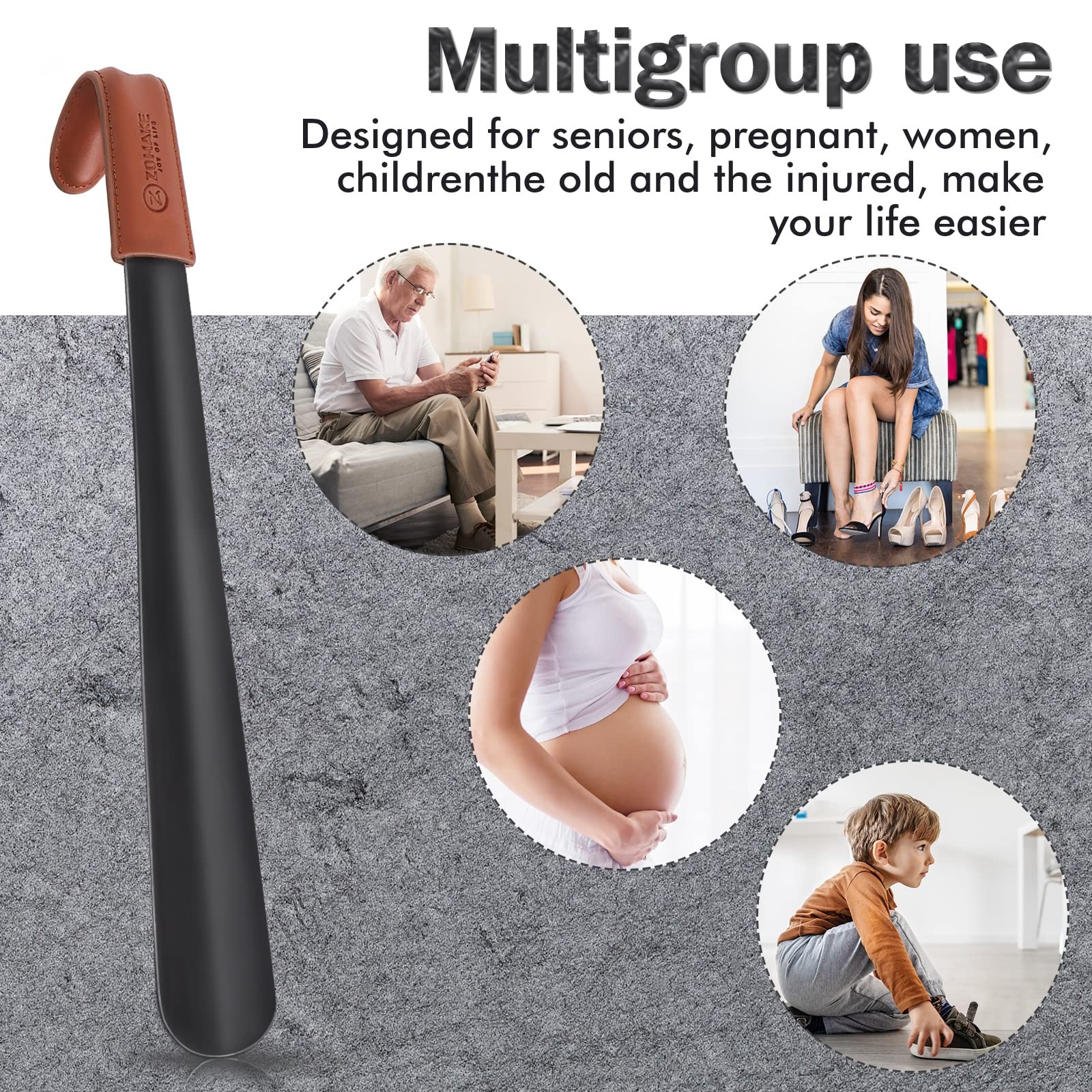 ZOMAKE Metal Long Handle Shoe Horn for Seniors, Men, Women, Boots – 16.5″