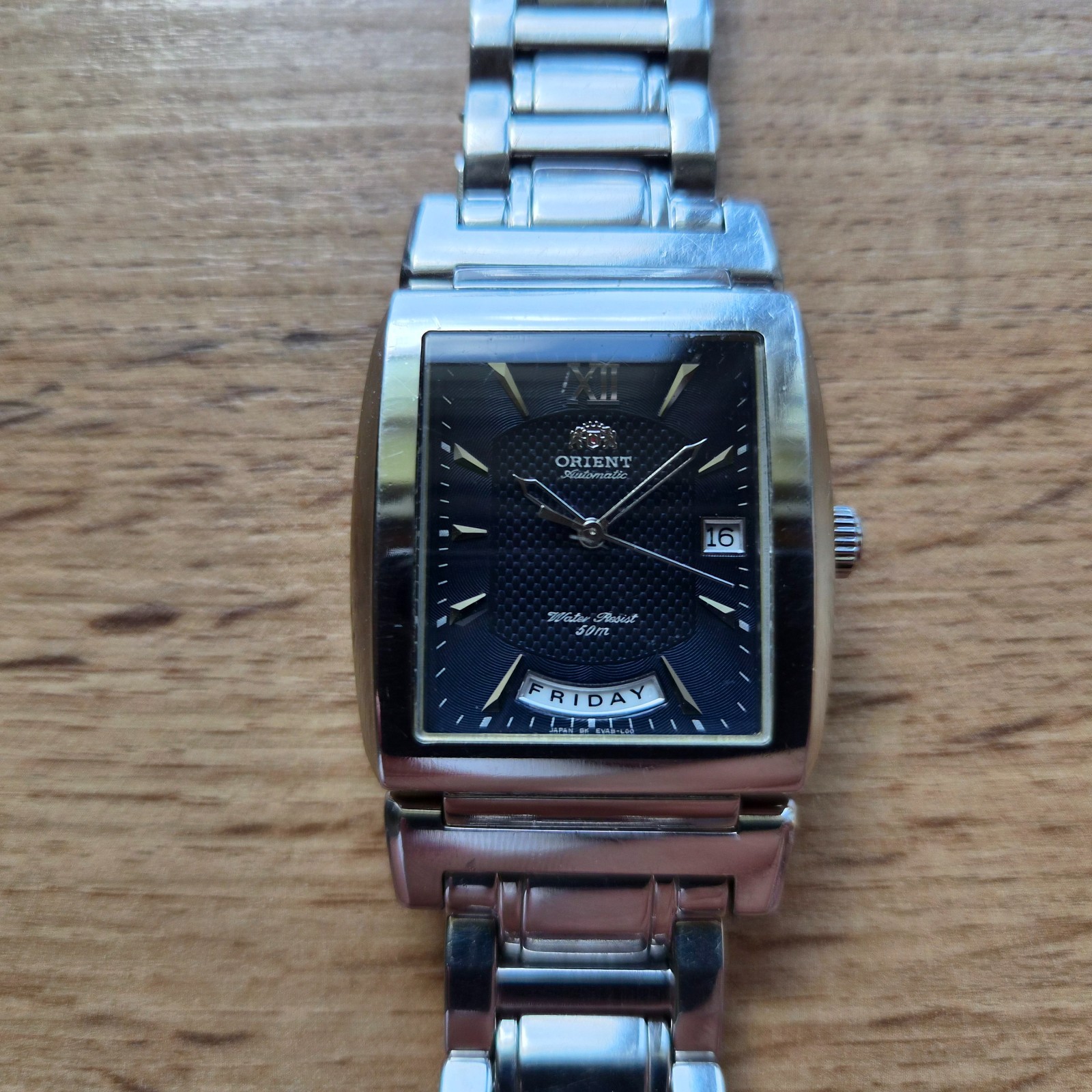 Orient President square watch Day date Automatic mechanical Japan blue watch