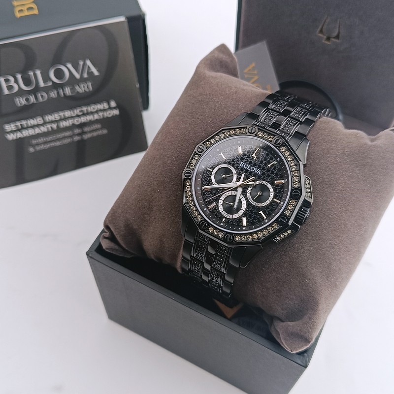 Bulova Black 98C134 Quartz & Octava Crystal Men’s Chronograph Watch 41.5mm