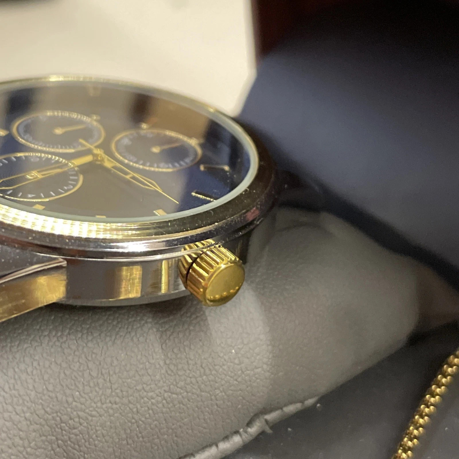 Folio Men’s Dress Wristwatch Silver with Gold Dial and Blue Face