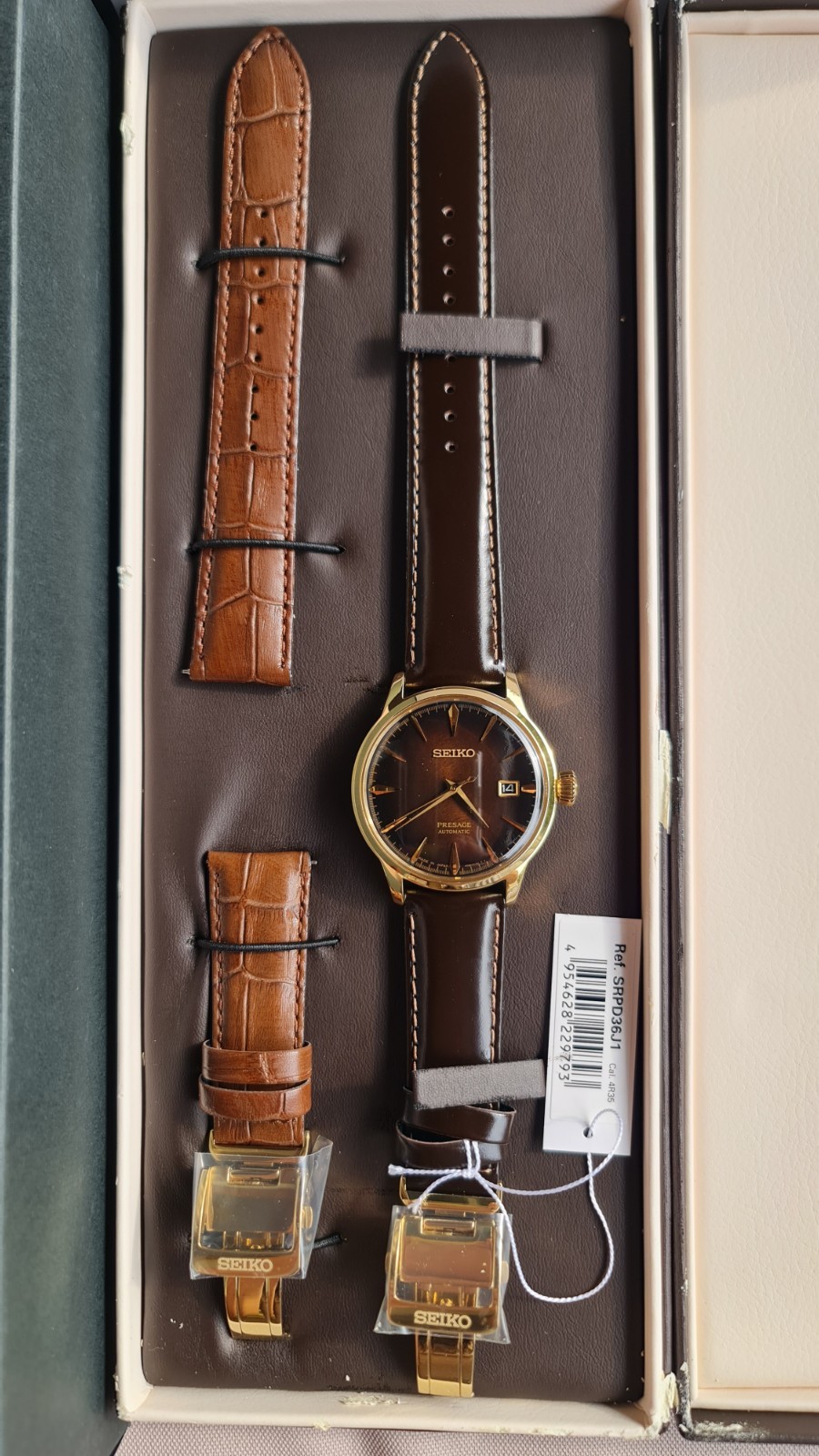 SEIKO PRESAGE SRPD36J1 Automatic Watch 4R35 Cocktail Brown Burgundy Leather Gold