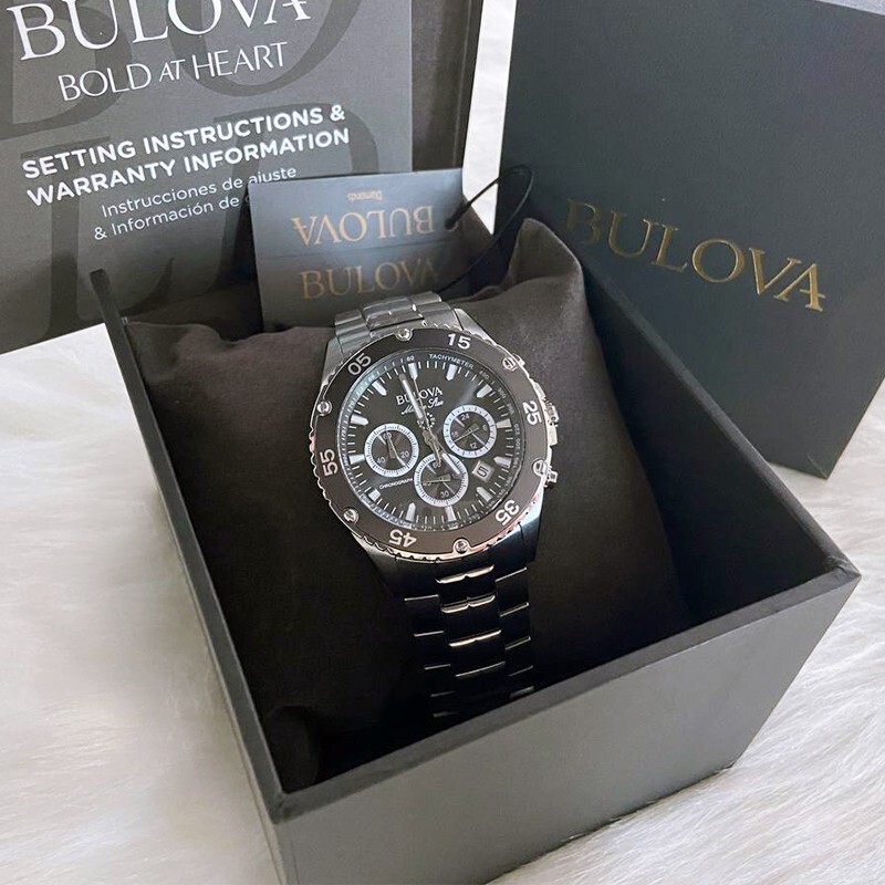 Men Bulova Classic Black Marine Star Chronograph 98B401 Quartz Watch 7.5-8-8.5