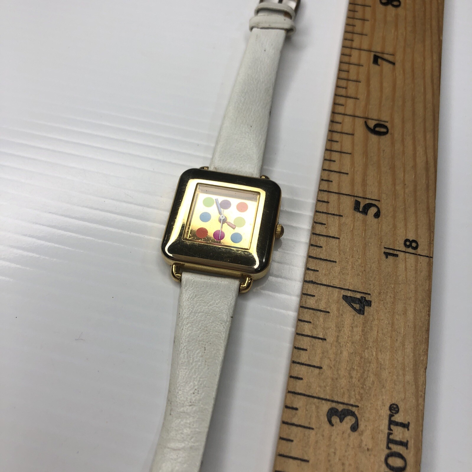 X11 Japan Quartz 1442 Square Gold Multicolor Carnival White Leather Untested