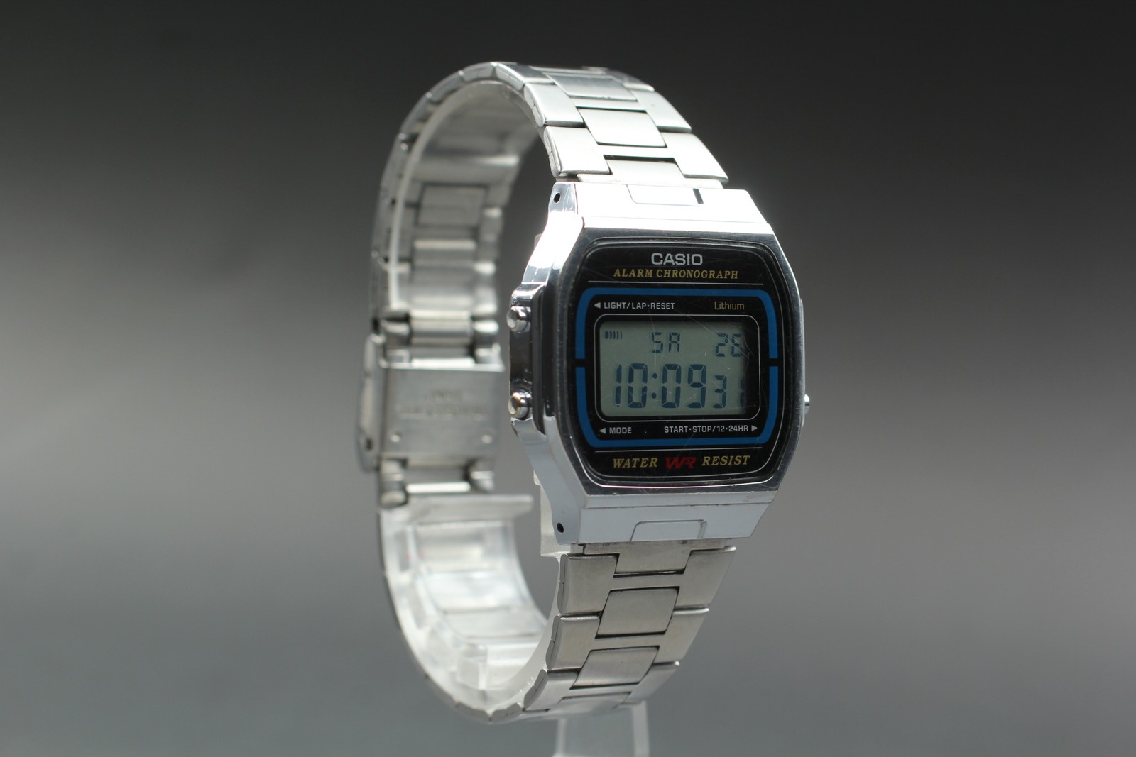 Vintage[Exc+5] Casio 593 A164W Silver Digital Chronograph Qz Unisex Adults Watch
