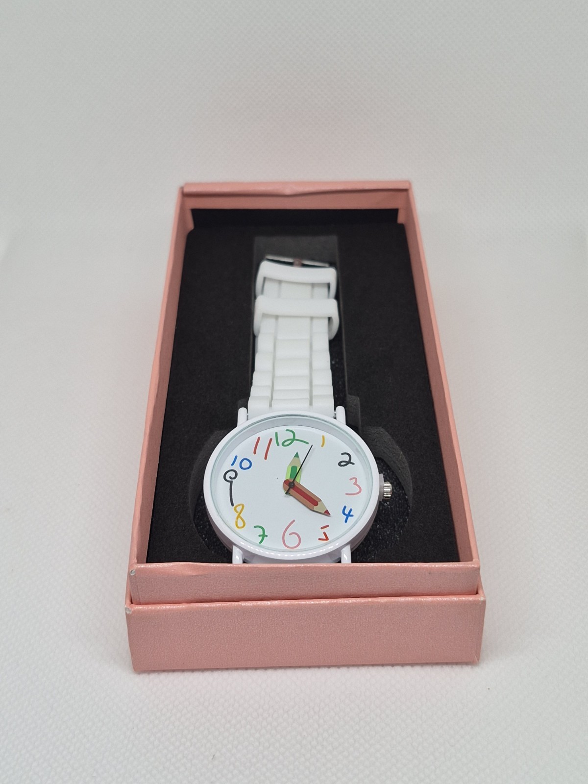 Quartz Analog Wristwatch White Silicone Strap White/Multicolor Arabic Dial Box