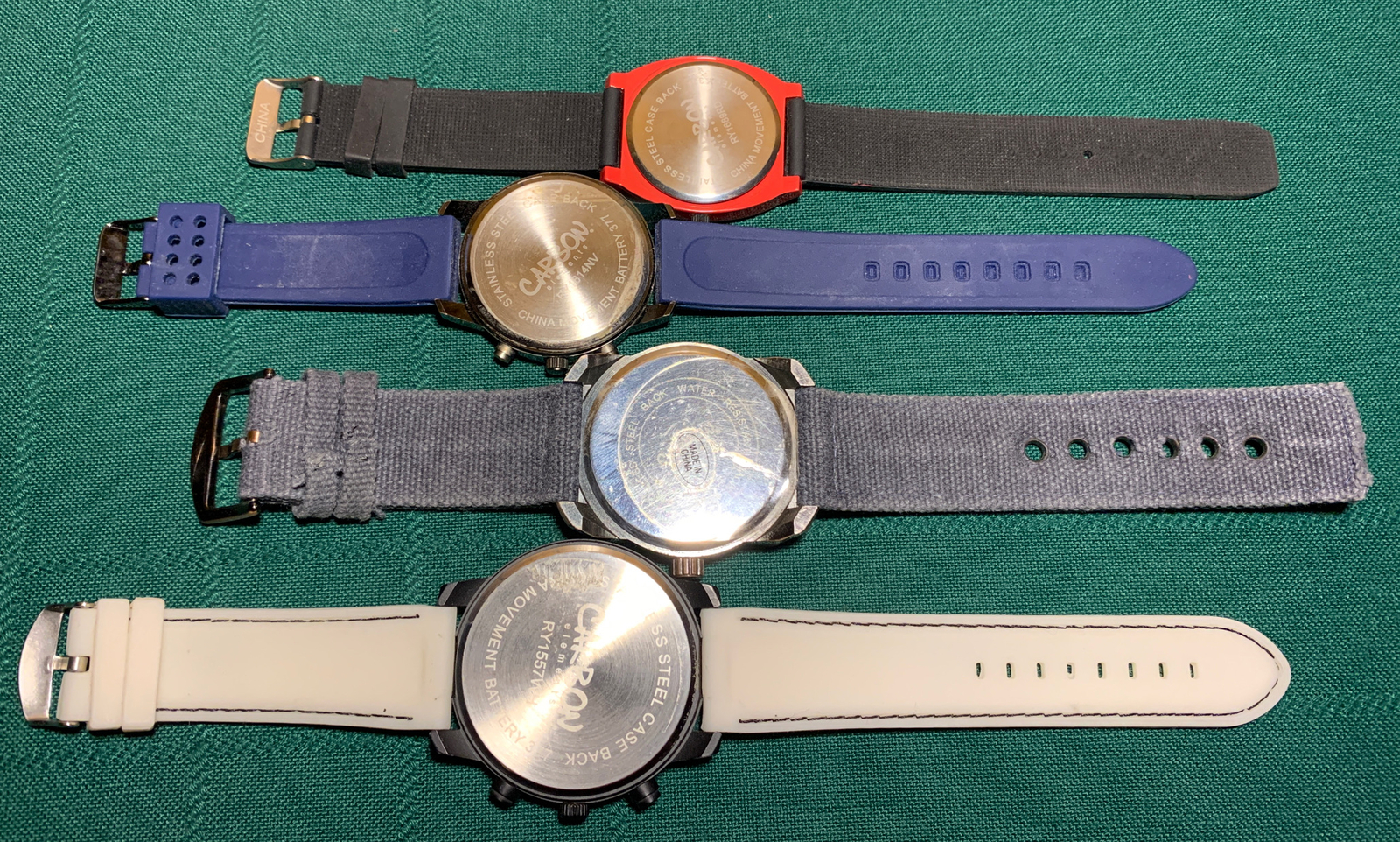 4 Vtg Carbon ELEMENTS Rose Gold Black Blue Red Mens Stopwatch Sports Watch Lot
