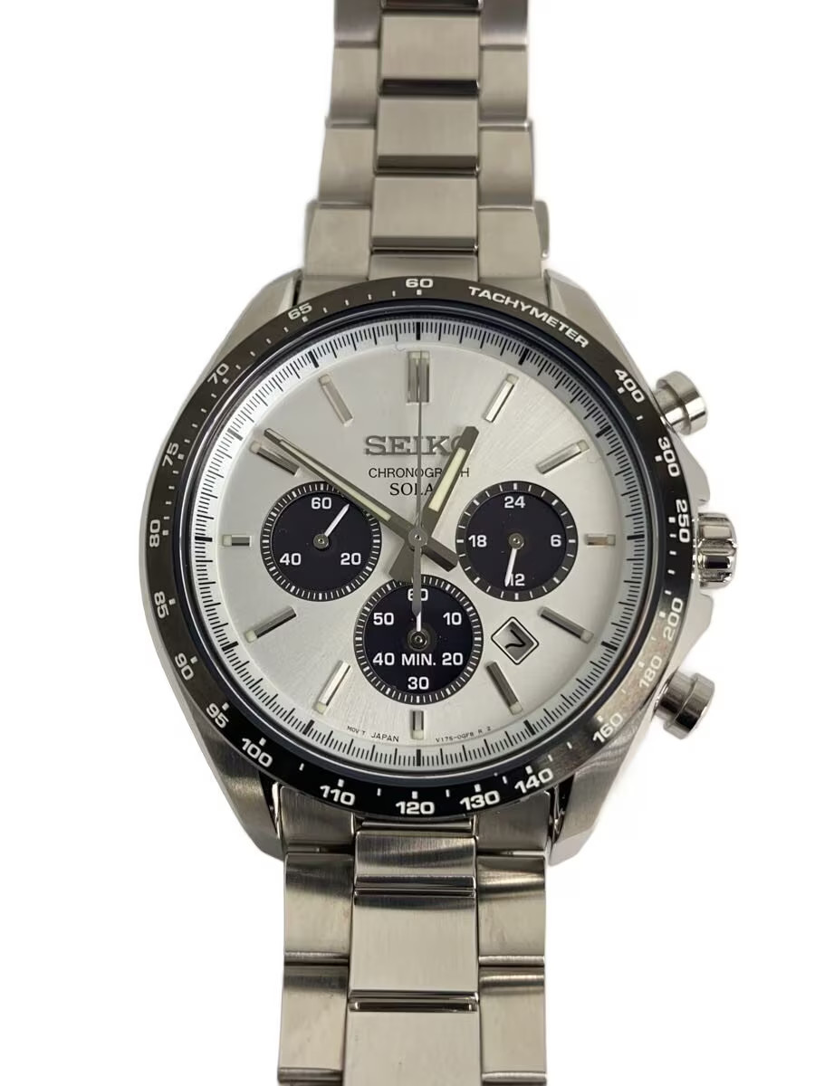 SEIKO Solar Wristwatch Analog Stainless White V175 0FA0
