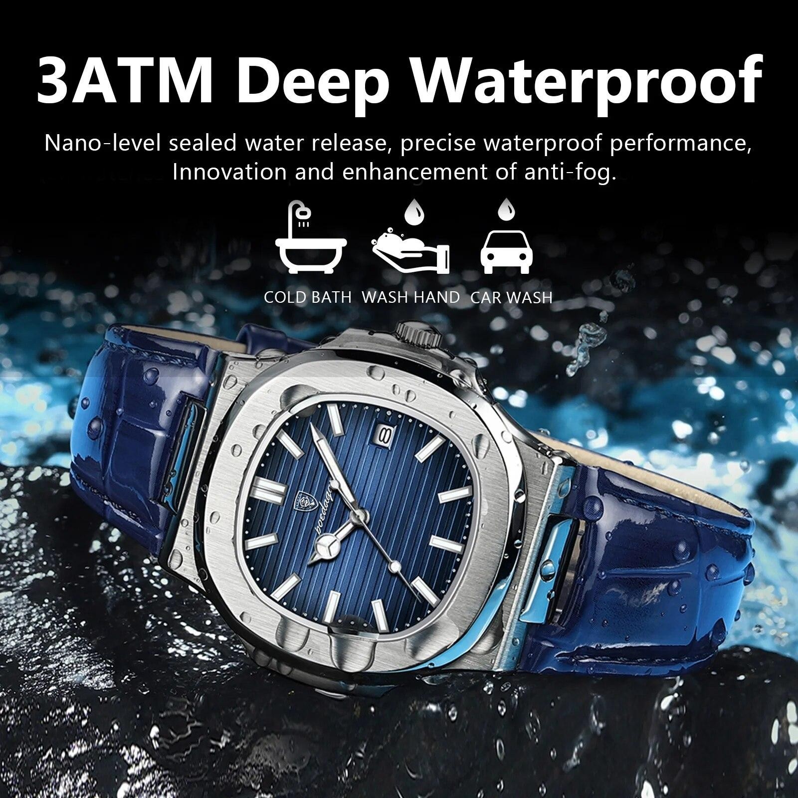 Poedagar Luxury Square Men Watch Date Waterproof Luminous Wristwatch