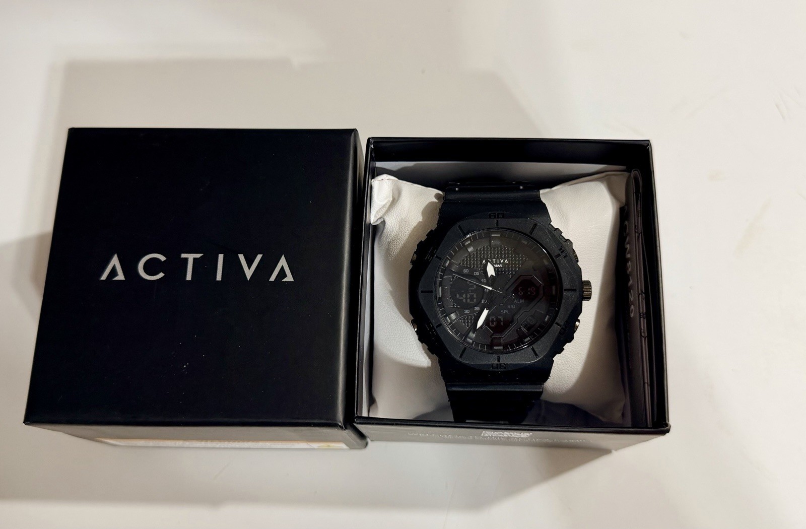 Activa Sport Men’s Quartz Analog-Digital Alarm 48mm Black Rubber Strap Box