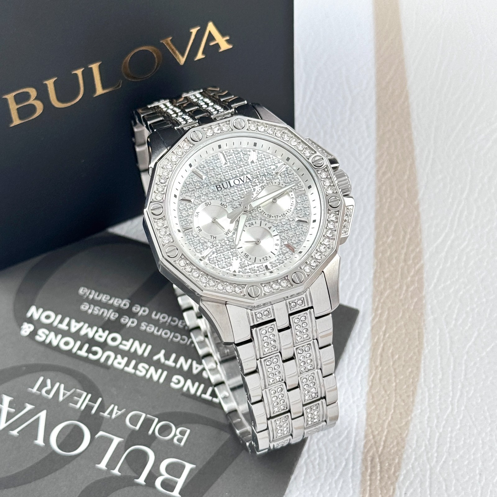 Bulova Men’s Octava Crystal Silver Stainless Steel Chronograph Watch 96C134