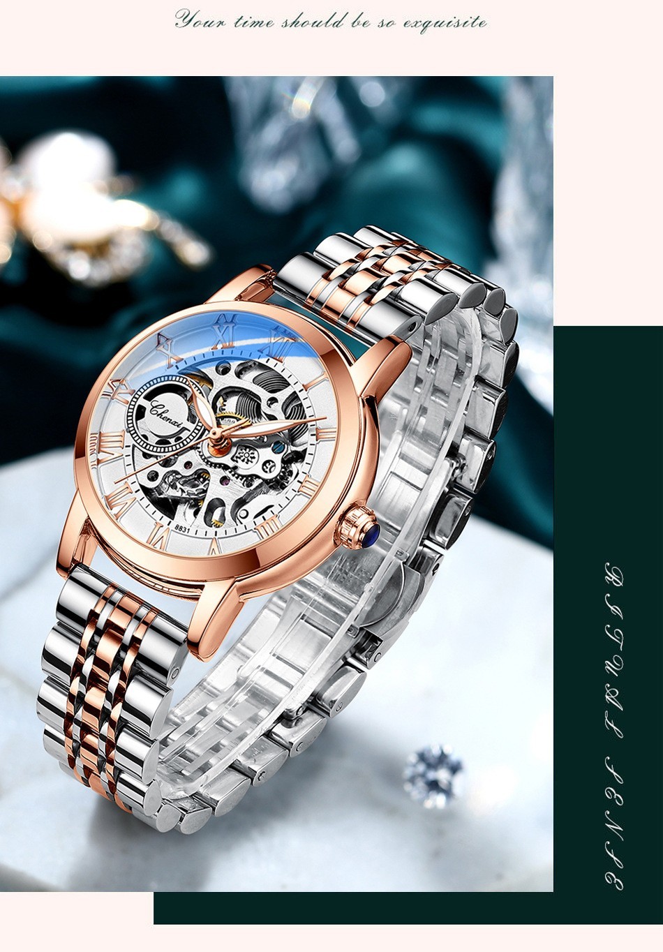 CHENXI Women’s Gril Female Hollow Out Roman Numerals Automatic Mechanical Watch